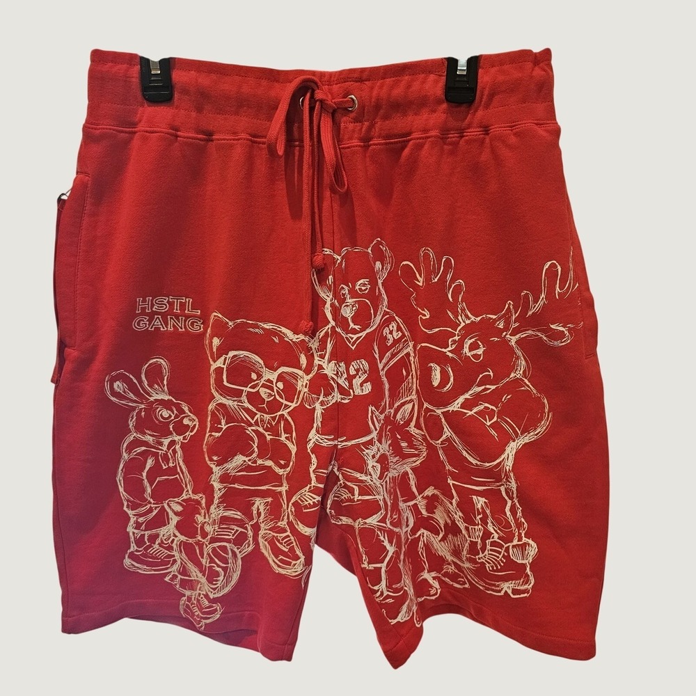 Hustle Gang 2X Red Mens Angry Animals Sweat Shorts NWOT